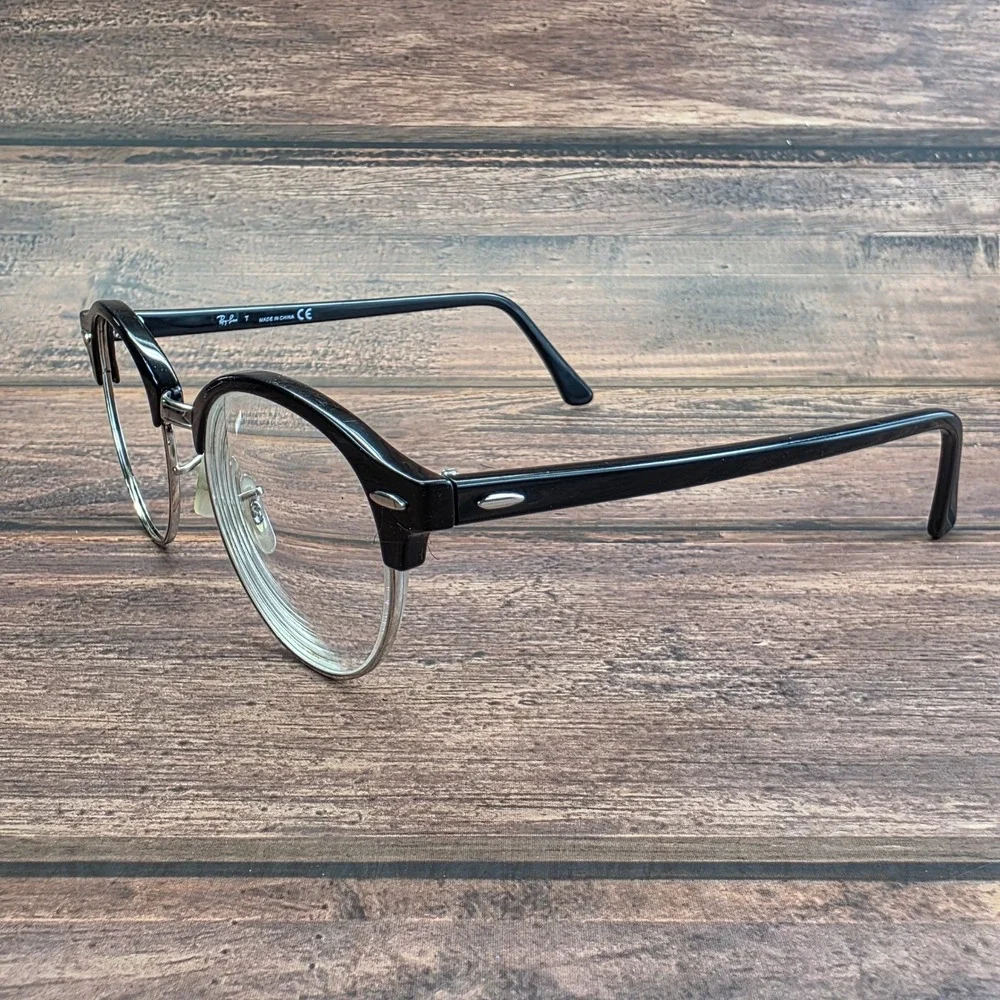 Ray-Ban RB 4246-V 2000 Clubround Eyeglasses Black Silver 49-19-140 Mens Womens